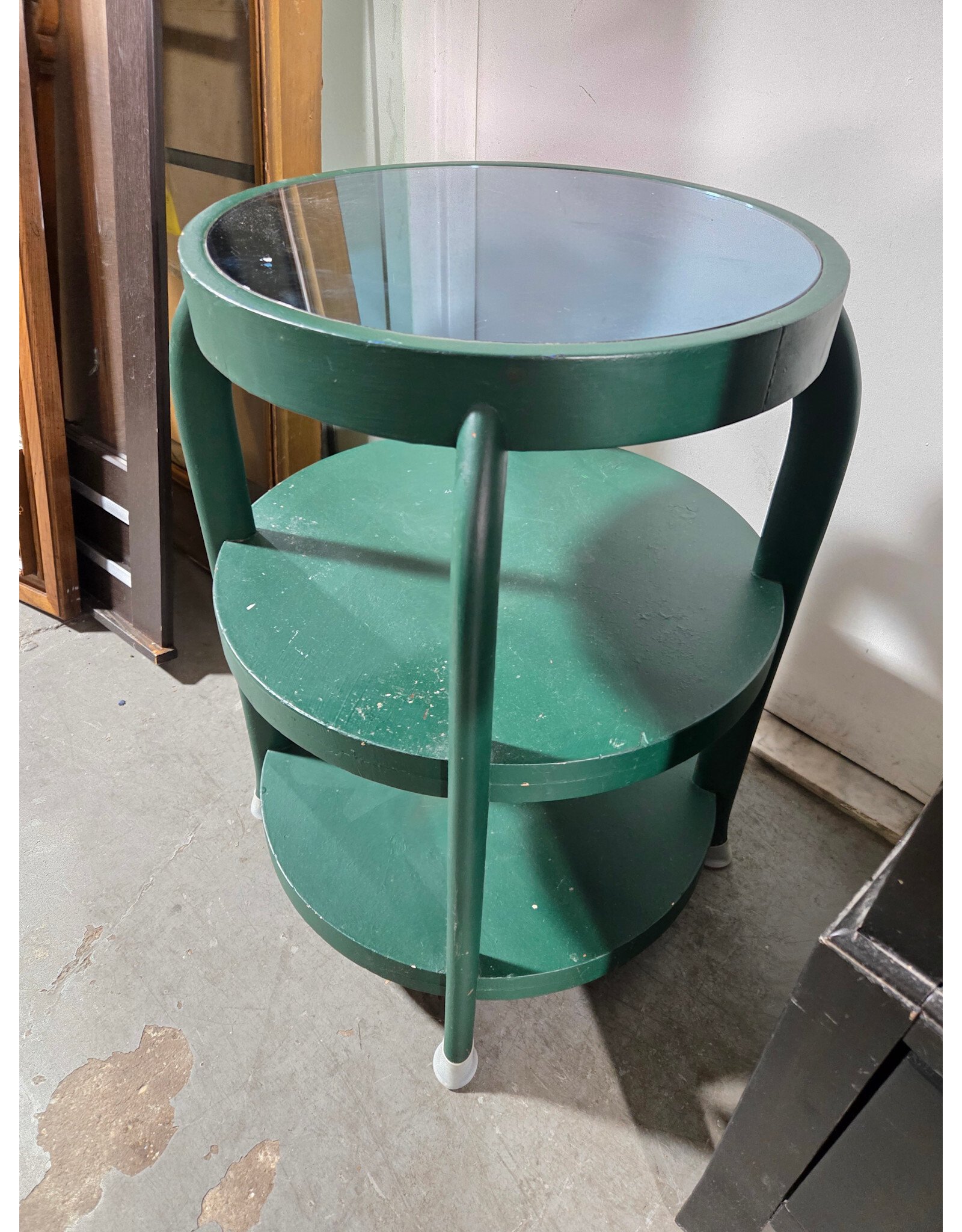 Green Circular 3-tier Blue Mirror Top Side Table