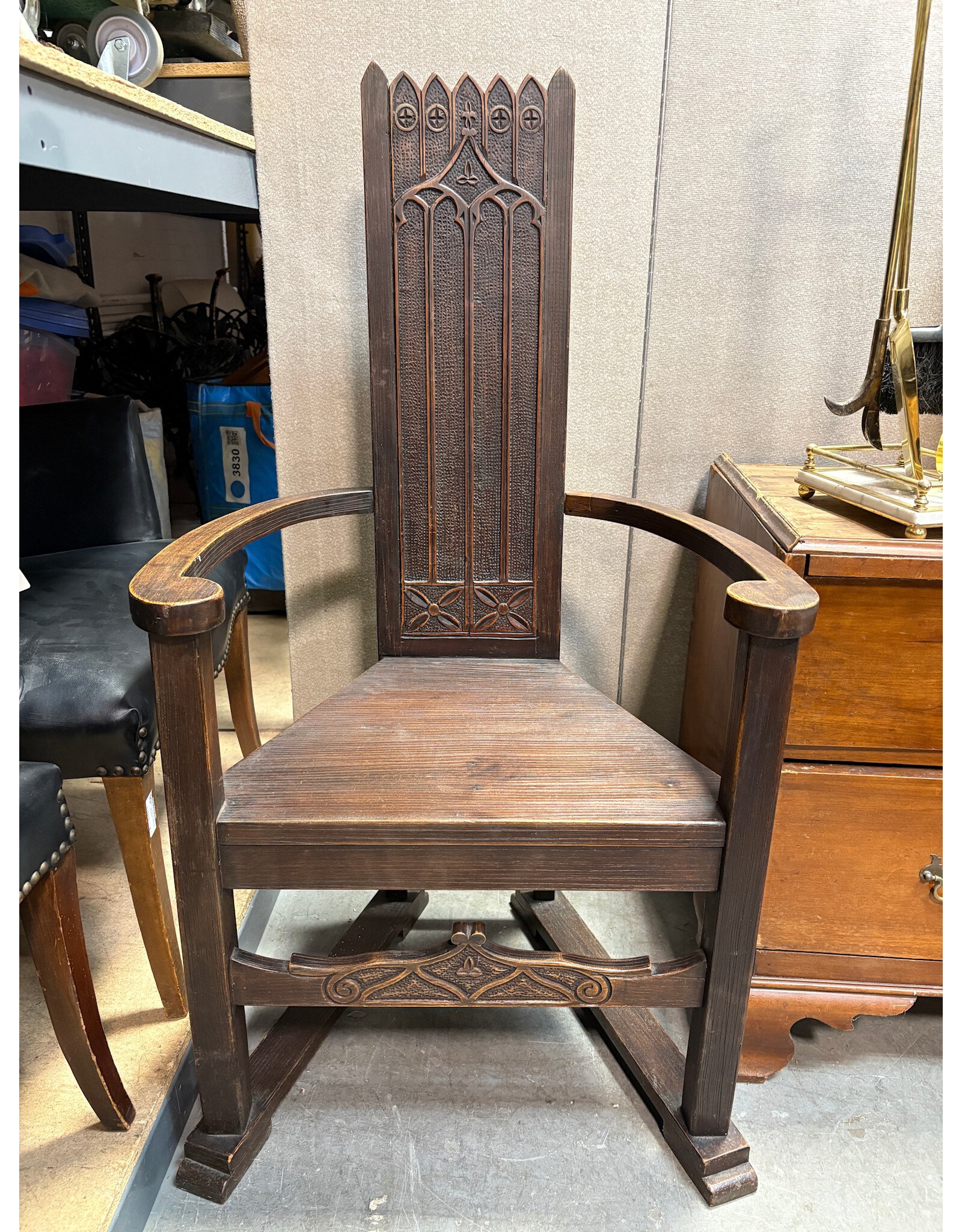 Gothic Revival Wooden Carved Armchair