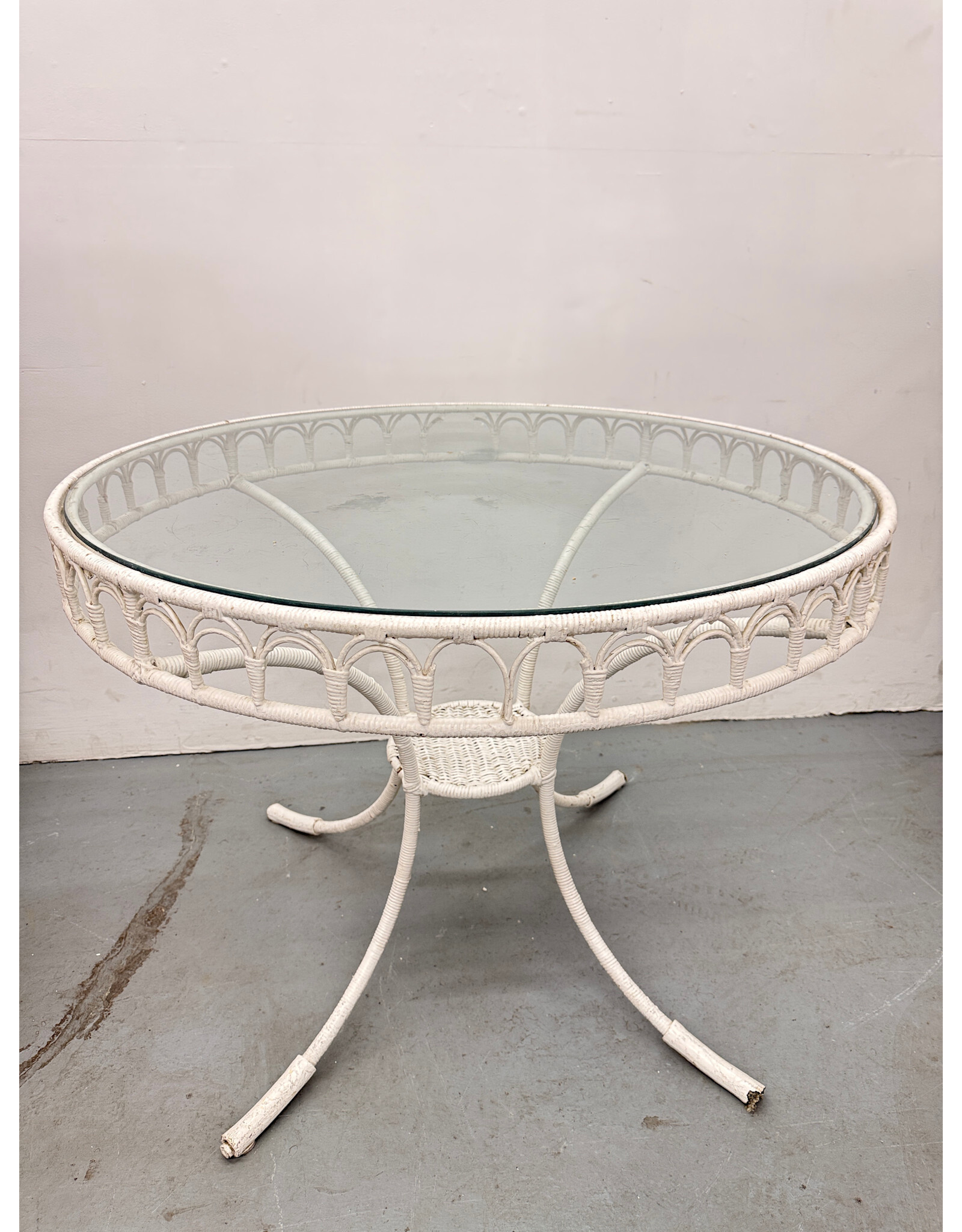 Vintage Style White Wicker Dining Table