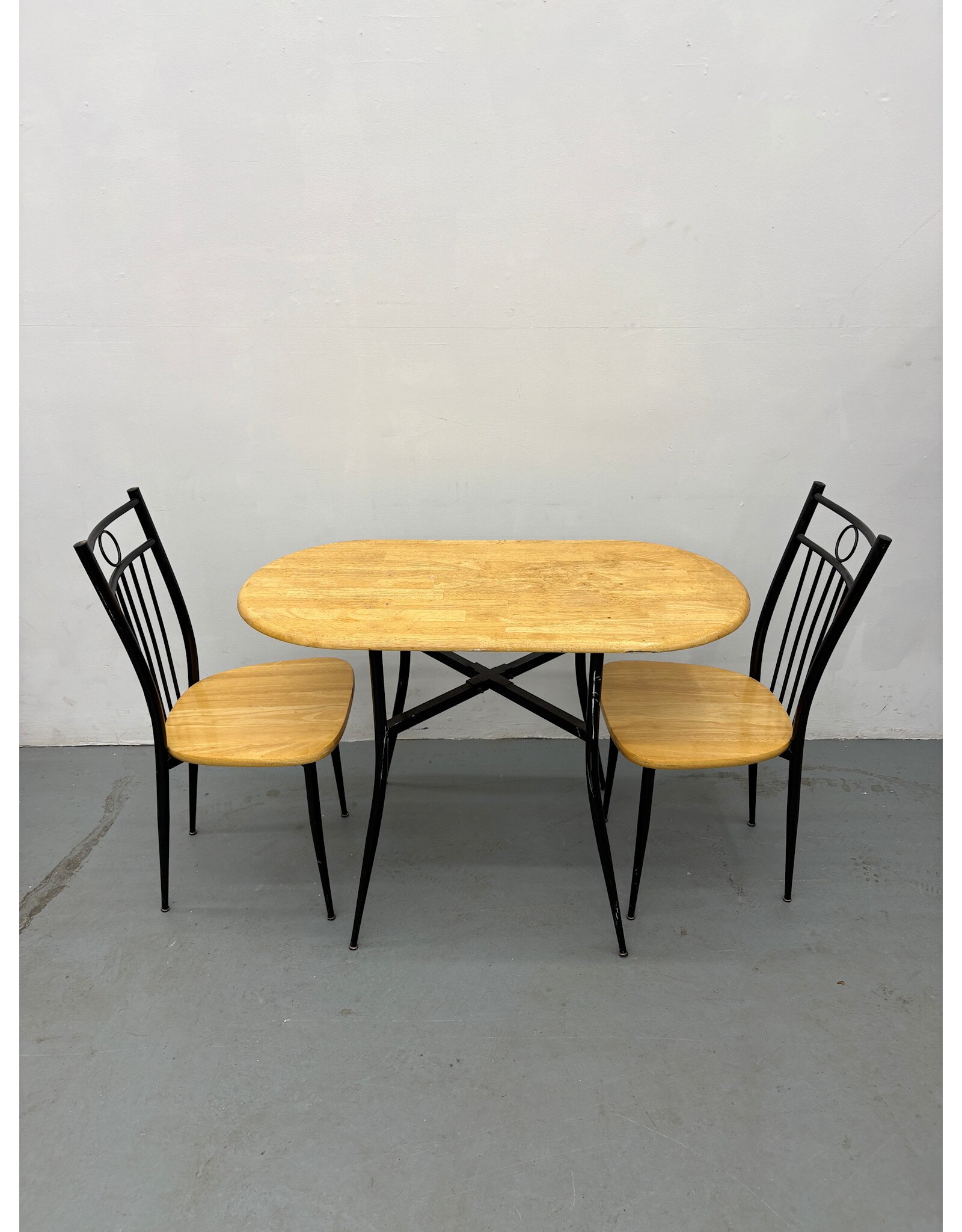 Wooden Table Black Metal Frame Dining Set