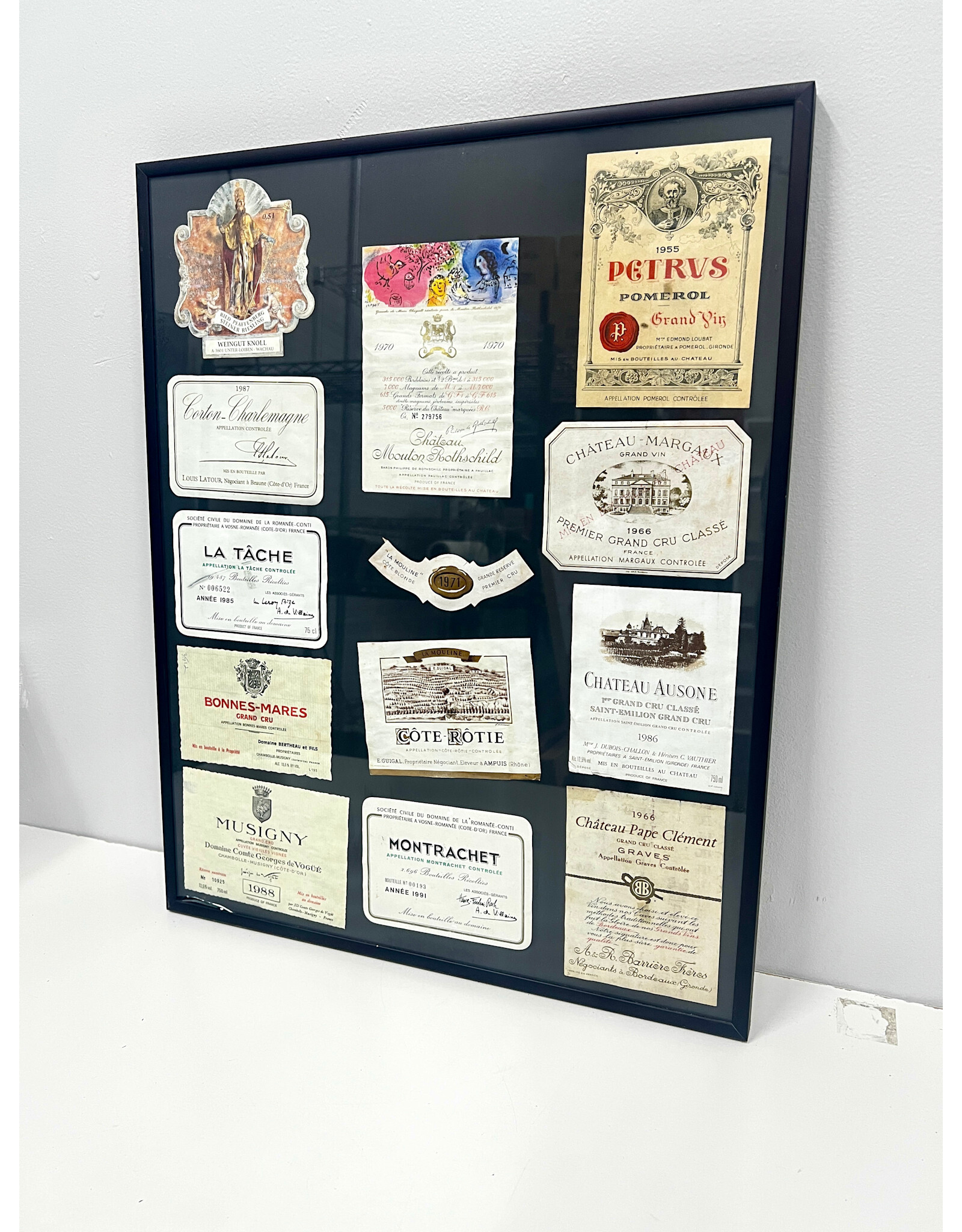 Framed Collection of Vintage Wine Labels
