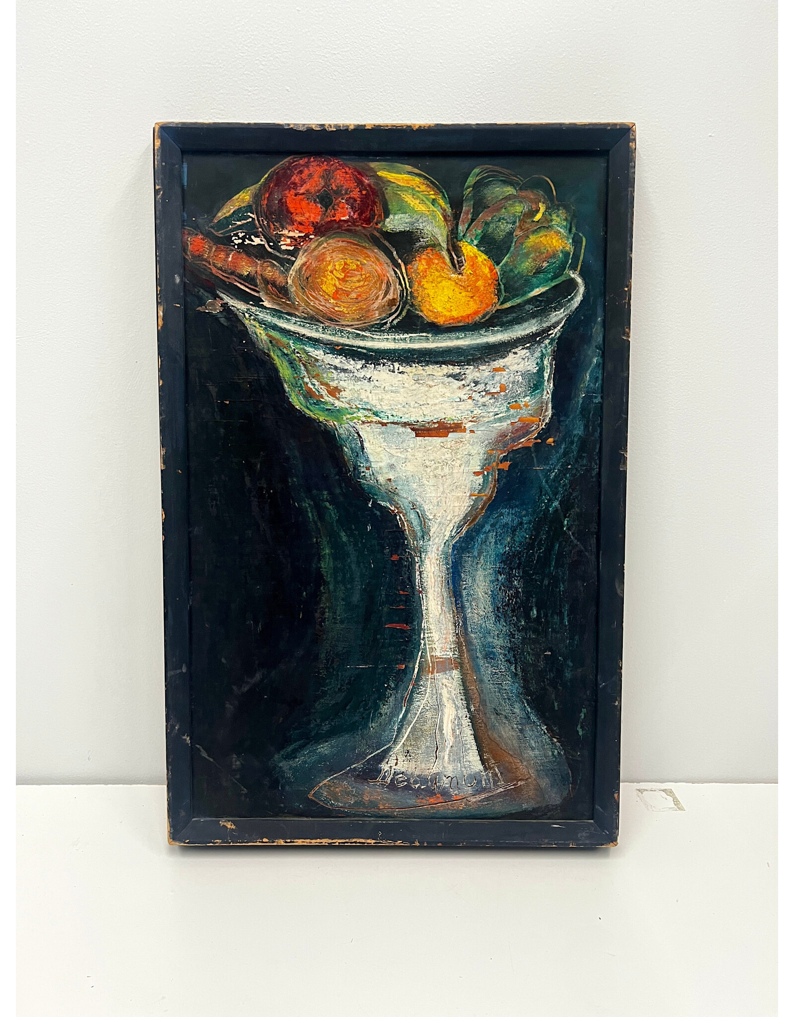 Still Life with Fruits in Bowl, framed painting on wood panel