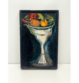 Still Life with Fruits in Bowl, framed painting on wood panel