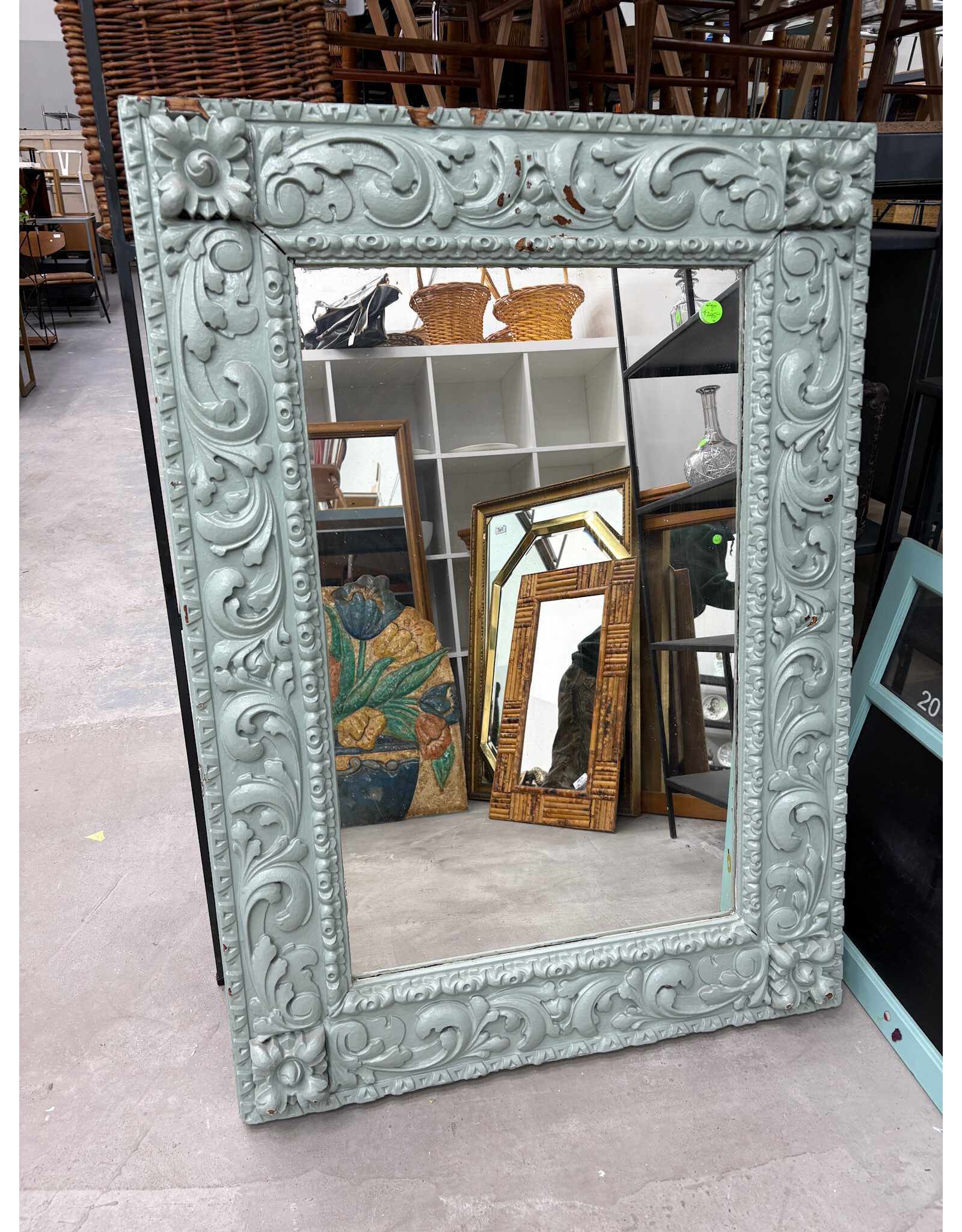Antique Painted Carved Wooden Mirror