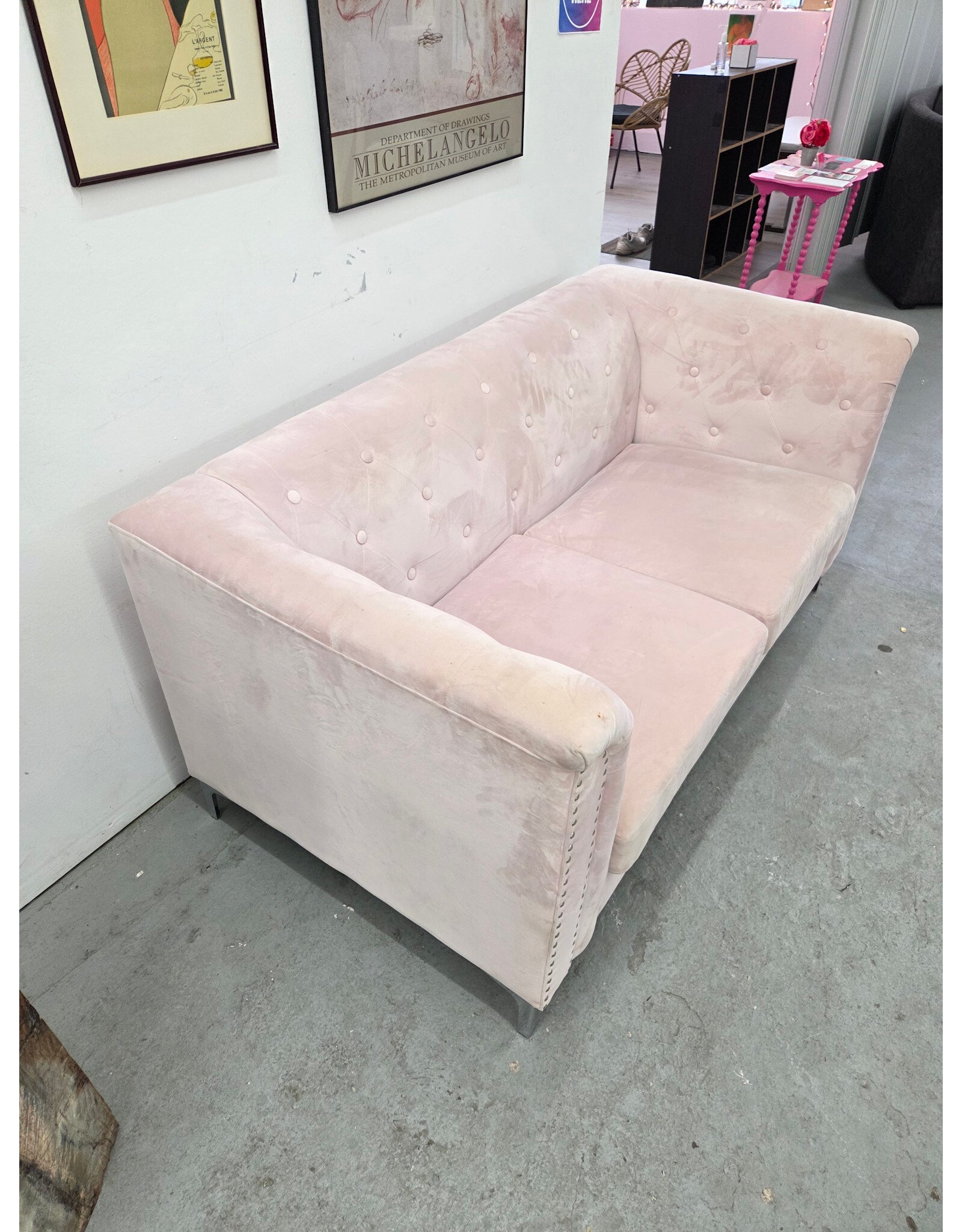 Pink Velvet Upholstered Loveseat