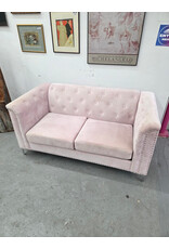 Pink Velvet Upholstered Loveseat