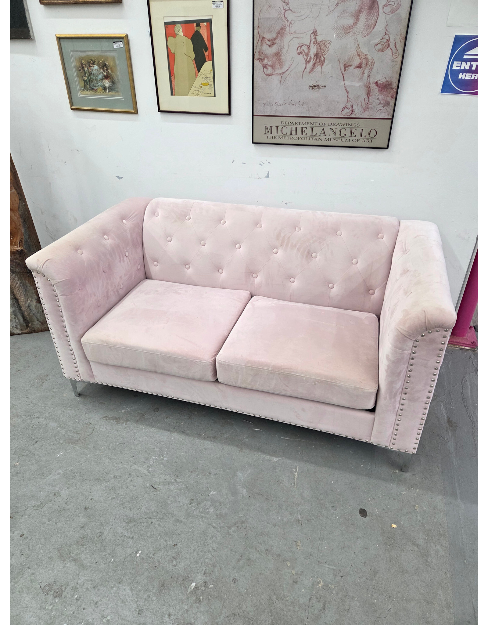 Pink Velvet Upholstered Loveseat