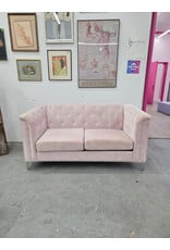 Pink Velvet Upholstered Loveseat