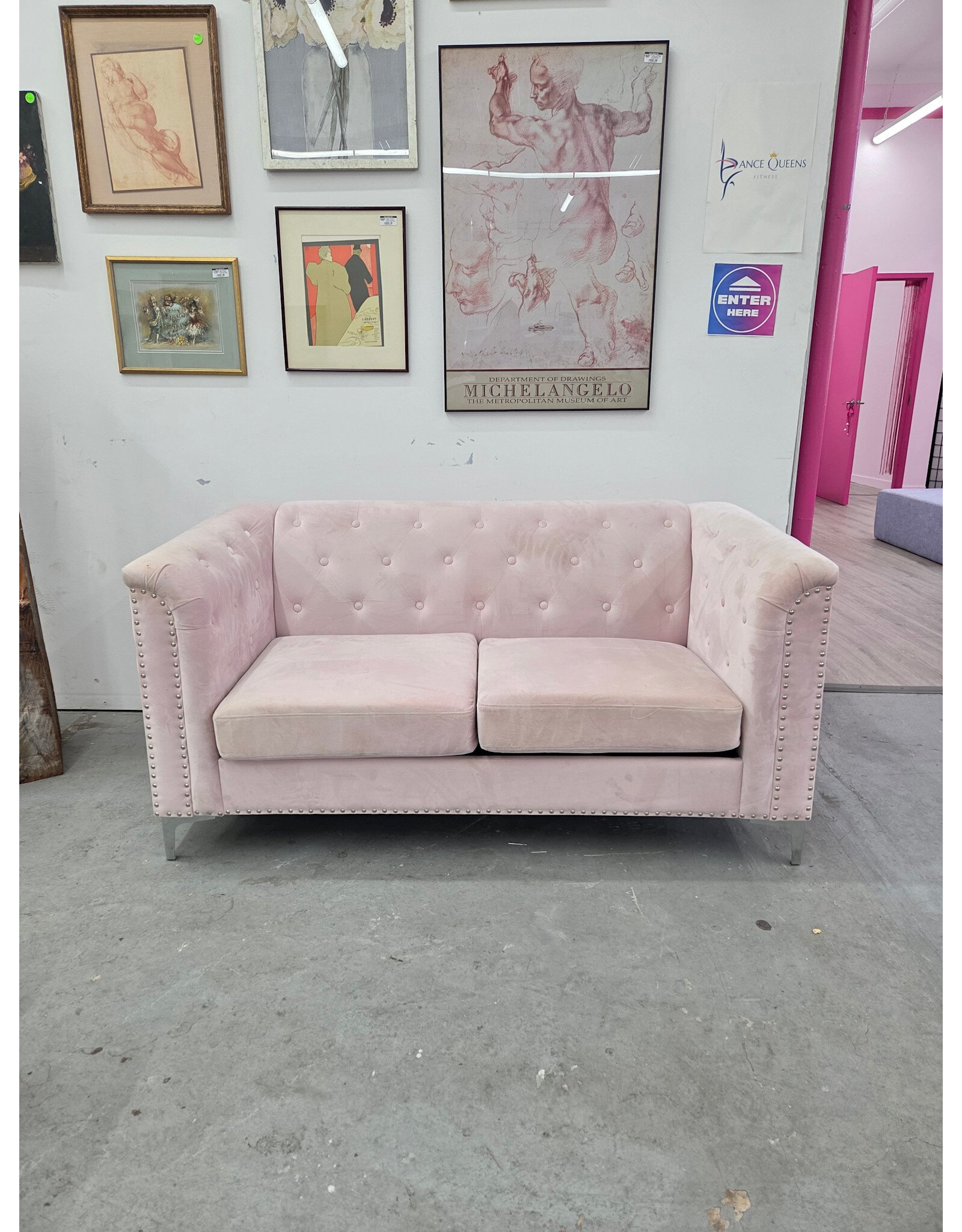 Pink Velvet Upholstered Loveseat