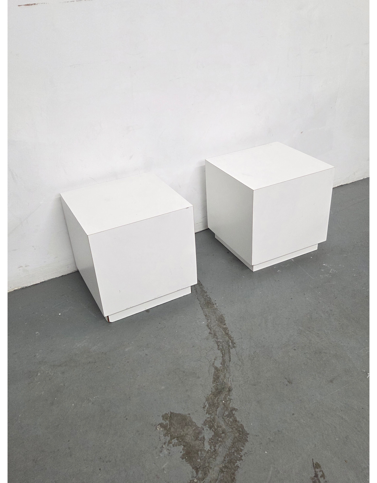 Pair of Postmodern White Cube Side Tables