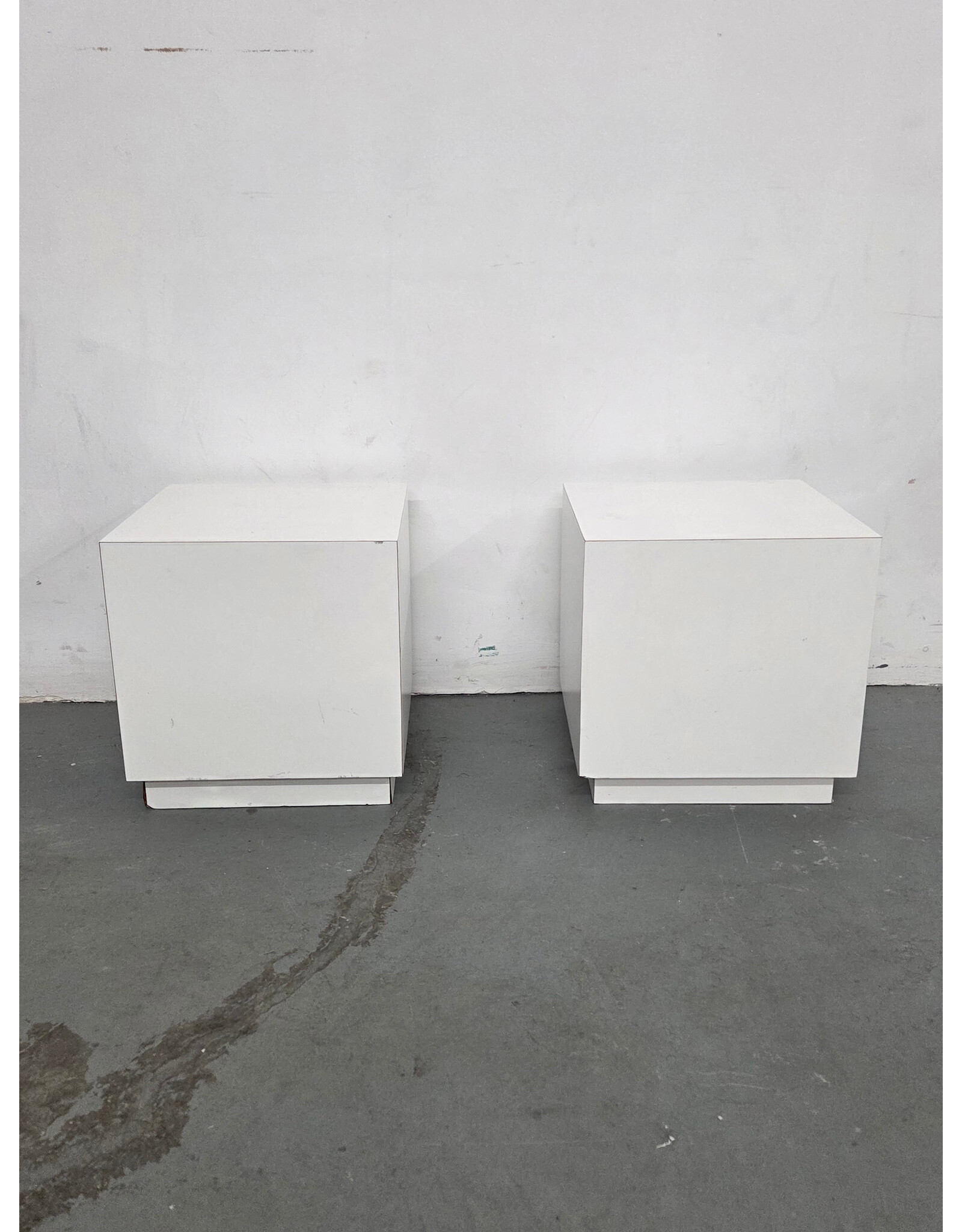 Pair of Postmodern White Cube Side Tables