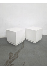 Pair of Postmodern White Cube Side Tables
