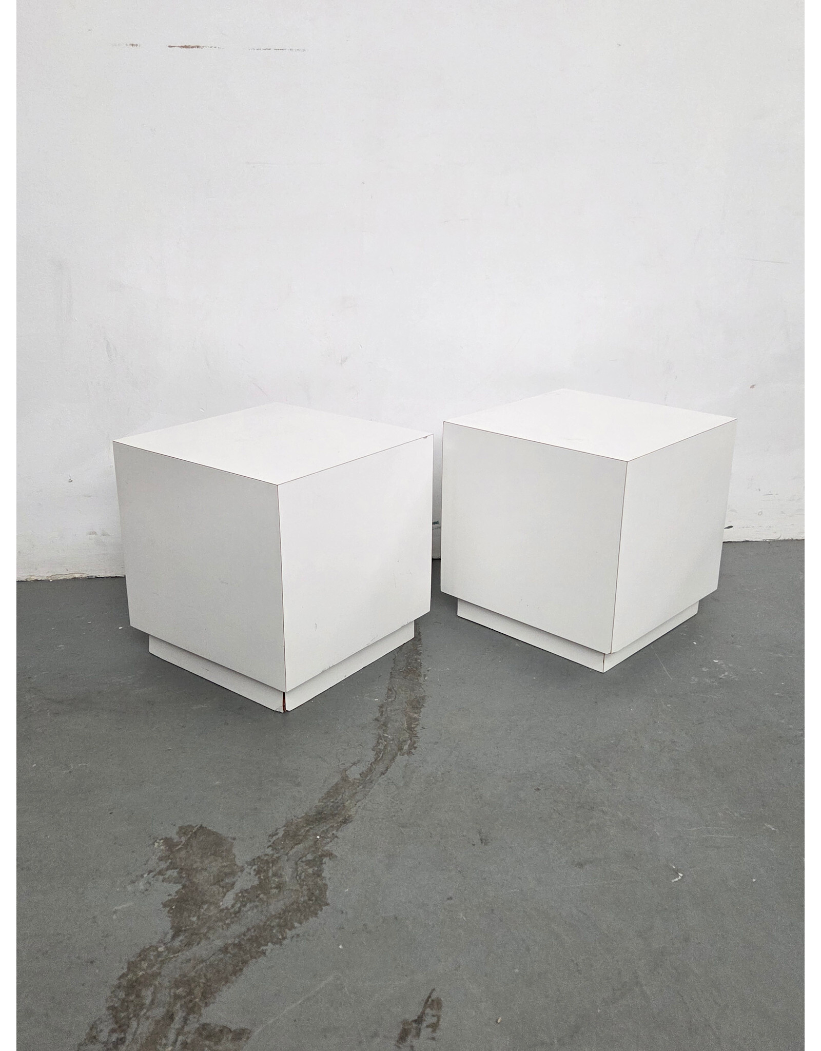 Pair of Postmodern White Cube Side Tables