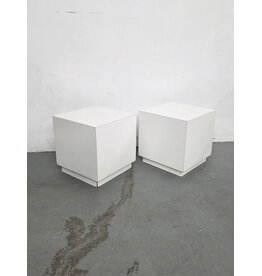 Pair of Postmodern White Cube Side Tables