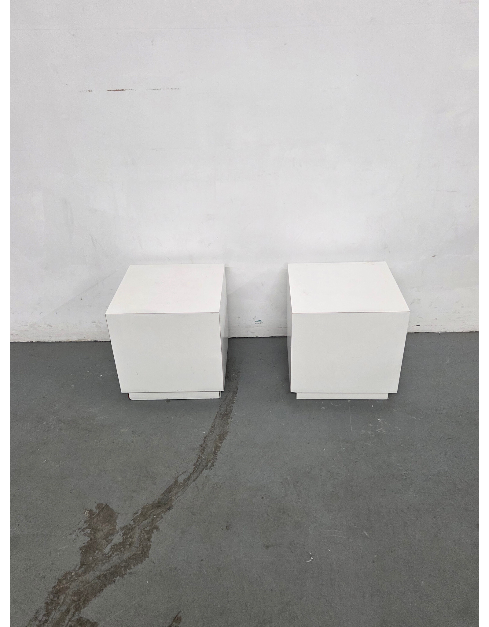Pair of Postmodern White Cube Side Tables