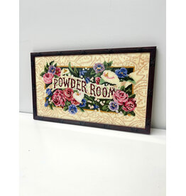 Powder Room, framed vintage needlepoint