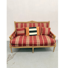 Louis XVII Style Red Striped Upholstered Settee