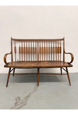 Mid-Century Modern "Declaration" walnut spindle back bench designed by Kipp Stewart and Stewart MacDougall