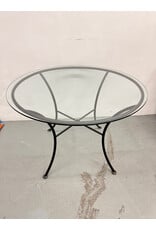 Round Glass Dining Table with Black Metal Frame
