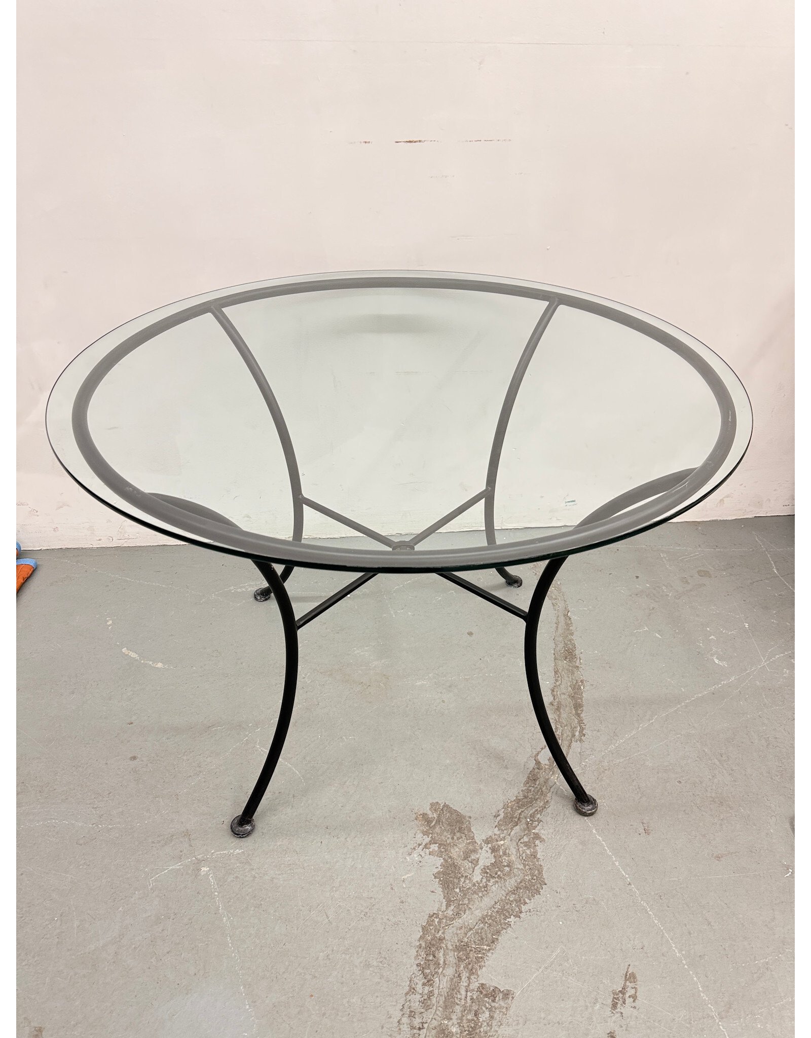 Round Glass Dining Table with Black Metal Frame