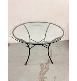 Round Glass Dining Table with Black Metal Frame