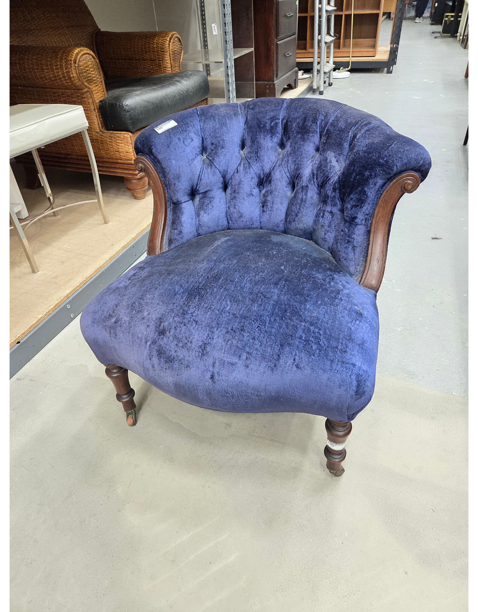 Blue Velvet Tufted Armchair