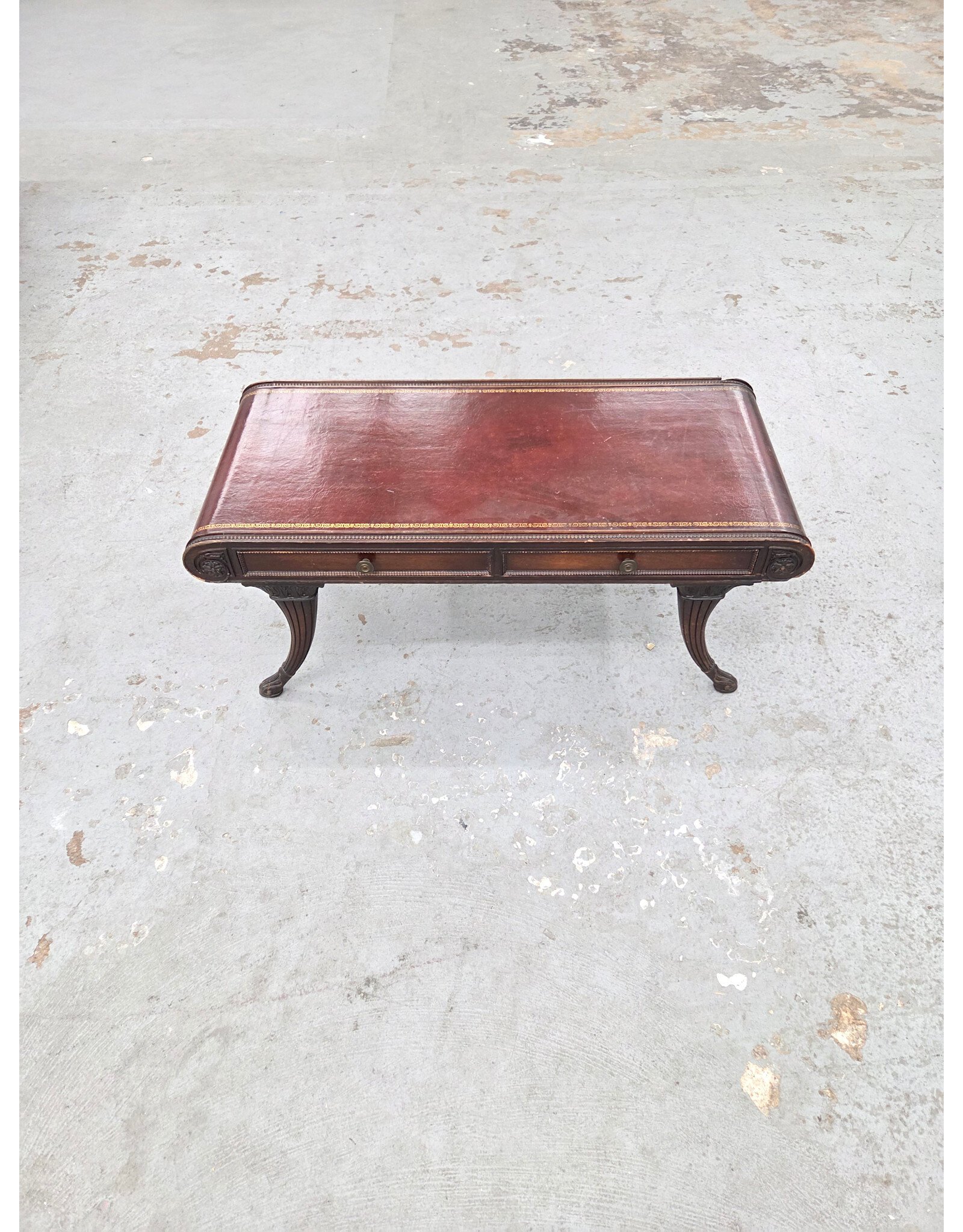 Art Deco Duncan Phyfe Leather Mahogany Two-Drawer Coffee Table