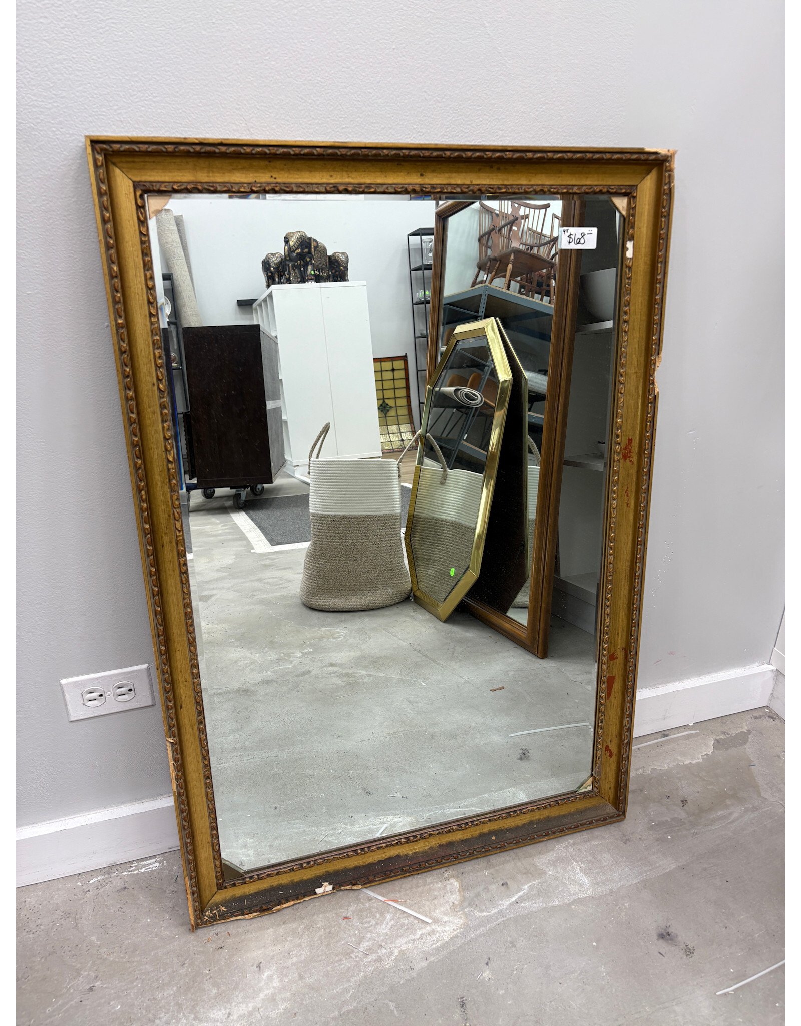 Antique Gold Finish Wooden Frame Mirror