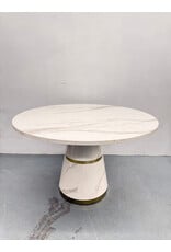 White Faux Marble & Pedestal Base Round Dining Table