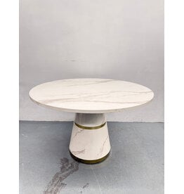 White Faux Marble & Pedestal Base Round Dining Table