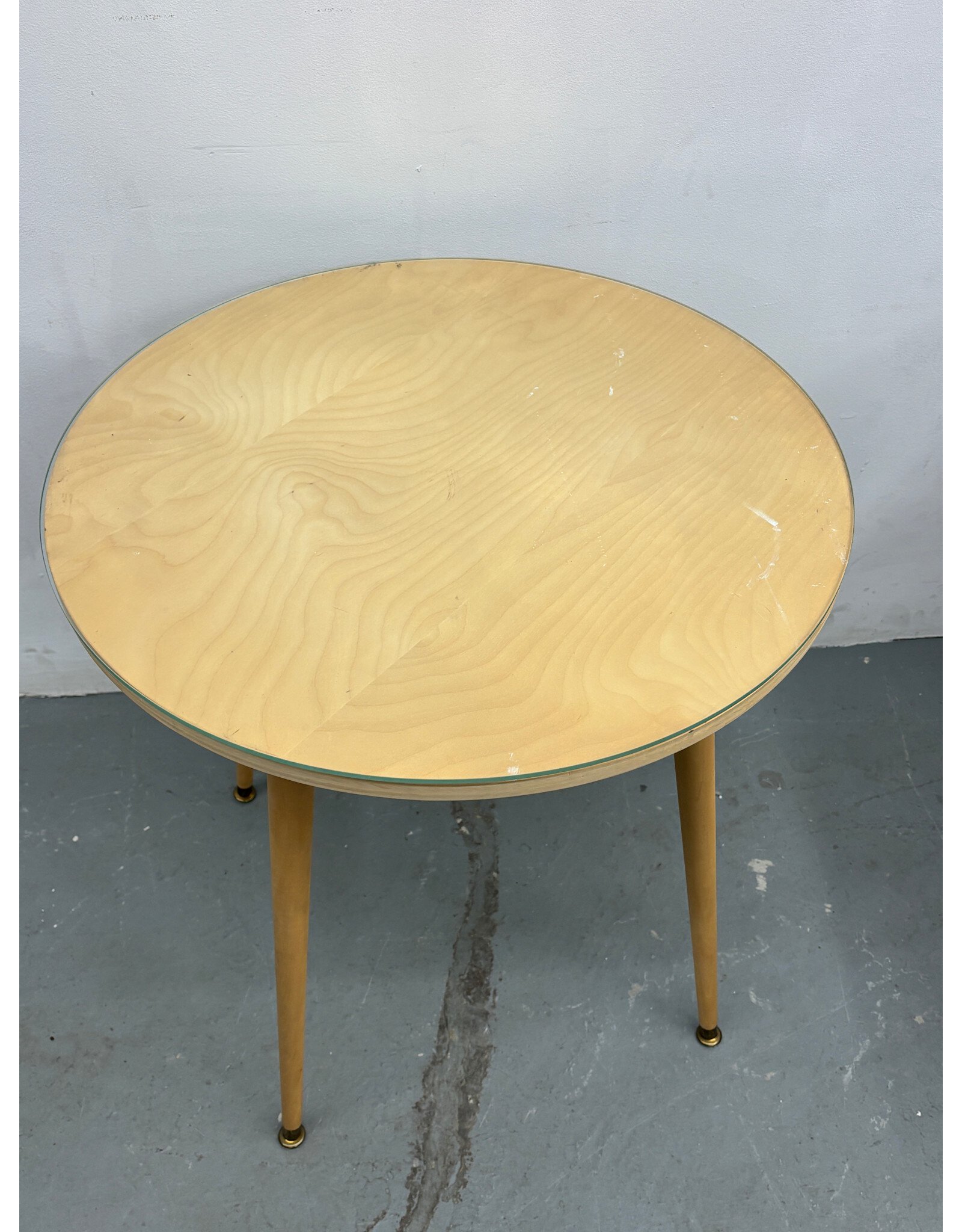 Round Birch Vintage Style Table with Glass Top