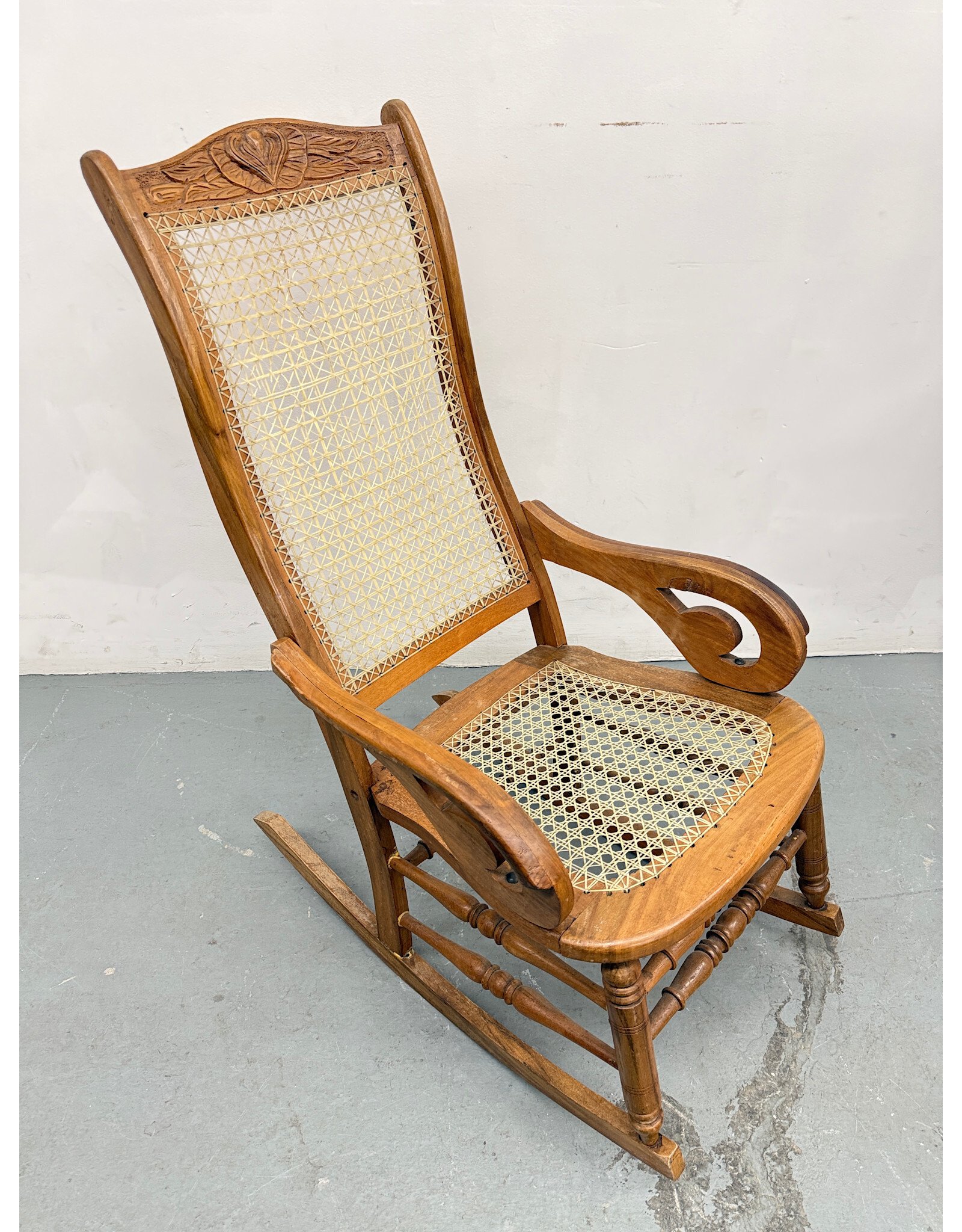 Victorian Cain Burl Walnut Rocking Chair