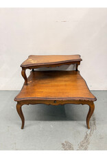 Vintage Louis XV Provincial Style Walnut Side Table, 2-Tier Design