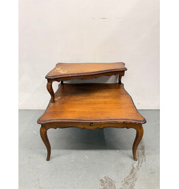 Vintage Louis XV Provincial Style Walnut Side Table, 2-Tier Design