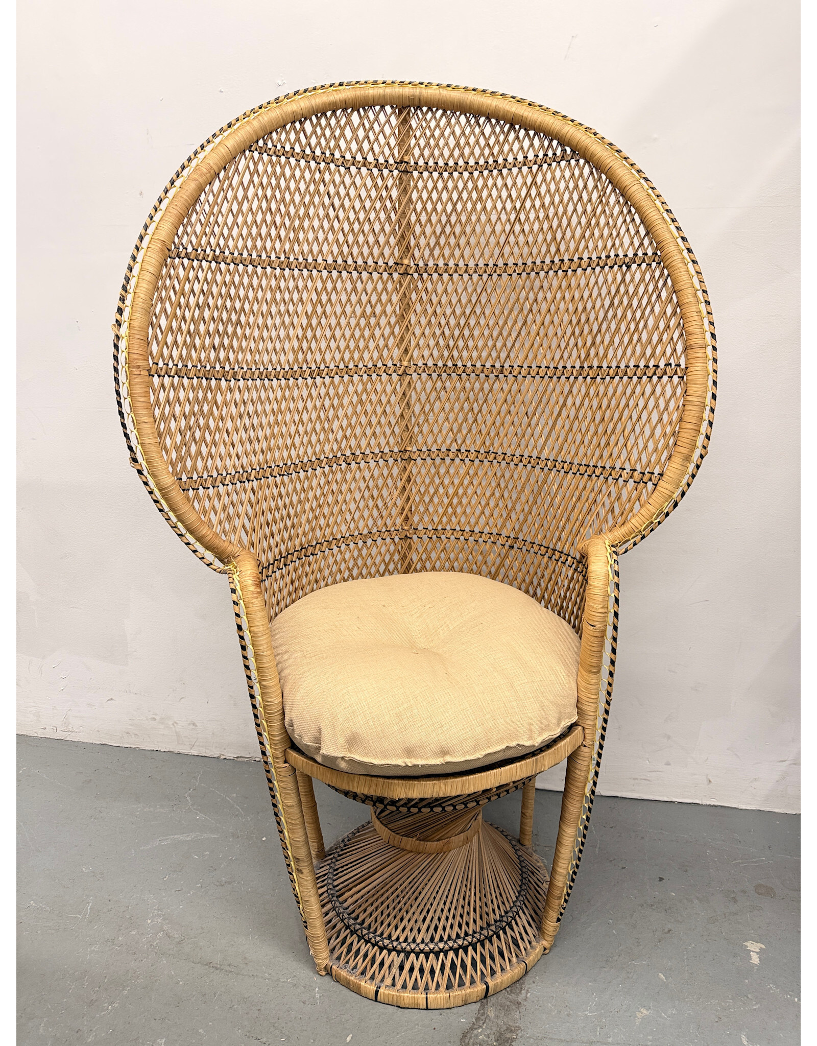 Vintage Hand-Woven Wicker and Rattan Peacock Chair