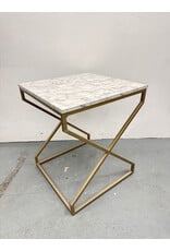 Geometric Marble Top End Table Gold Metal Finish