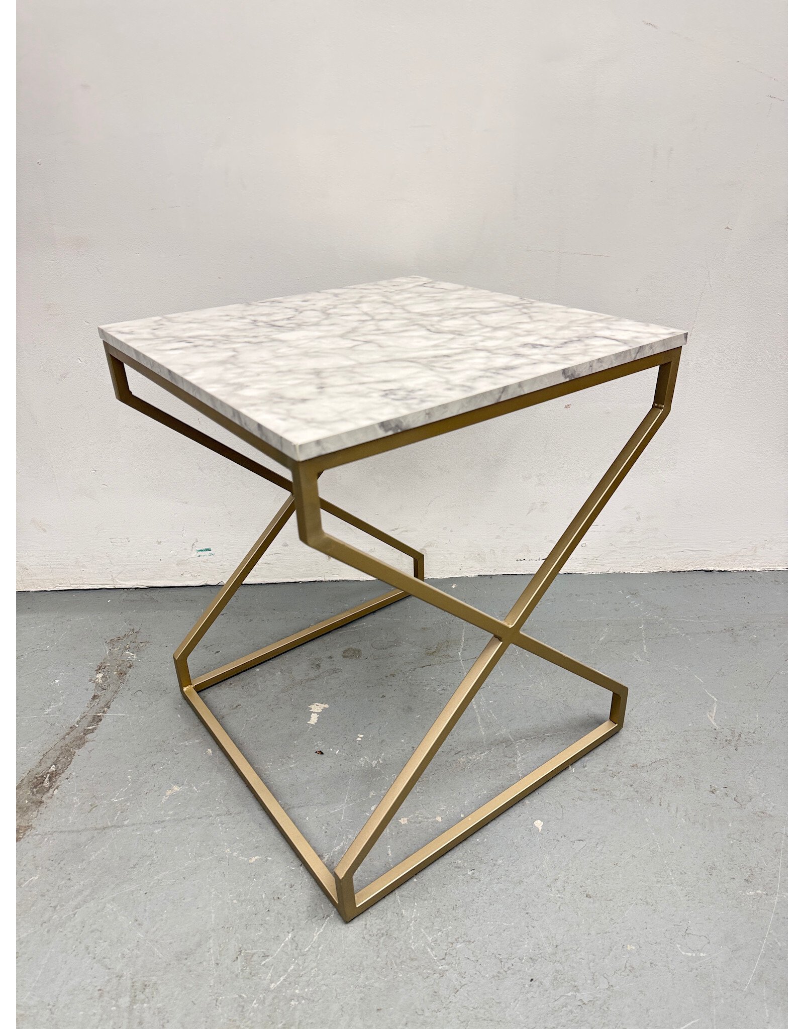 Geometric Marble Top End Table Gold Metal Finish