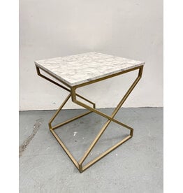 Geometric Marble Top End Table Gold Metal Finish