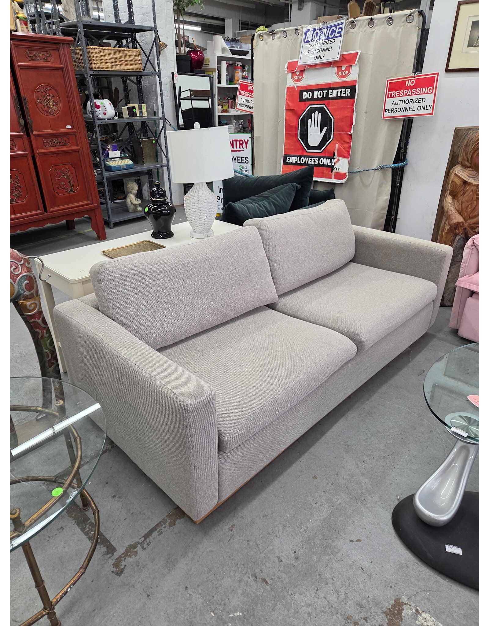Gray Upholstered Box Sofa