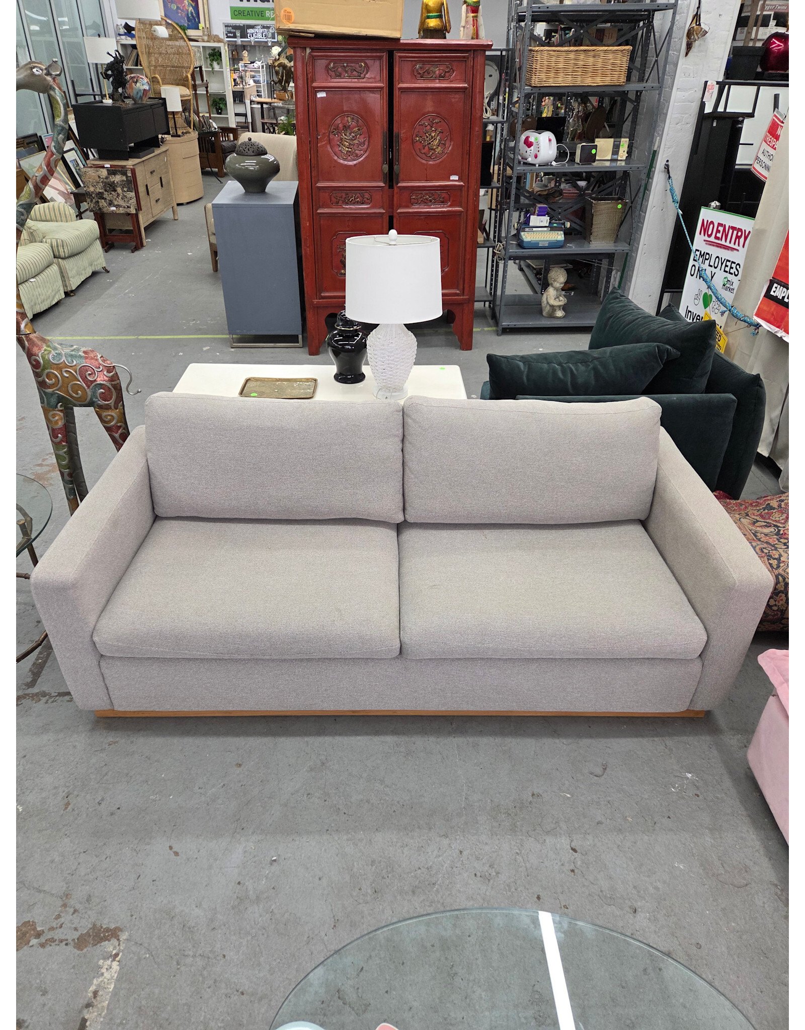 Gray Upholstered Box Sofa