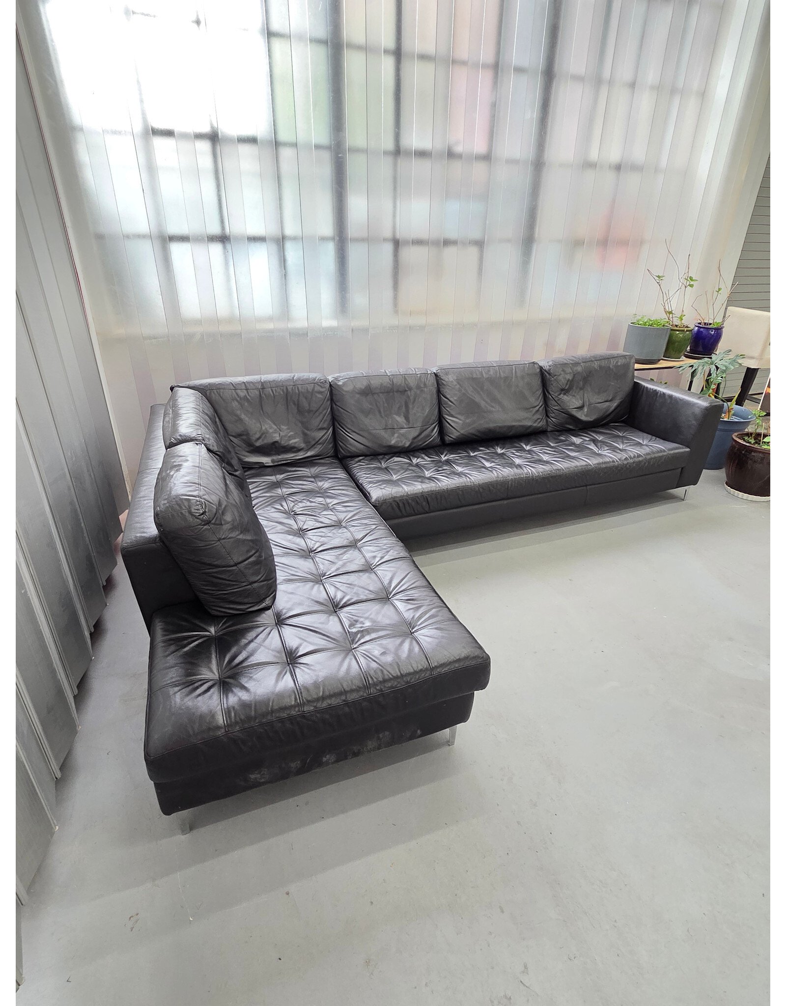 Black Faux Leather Sectional Sofa