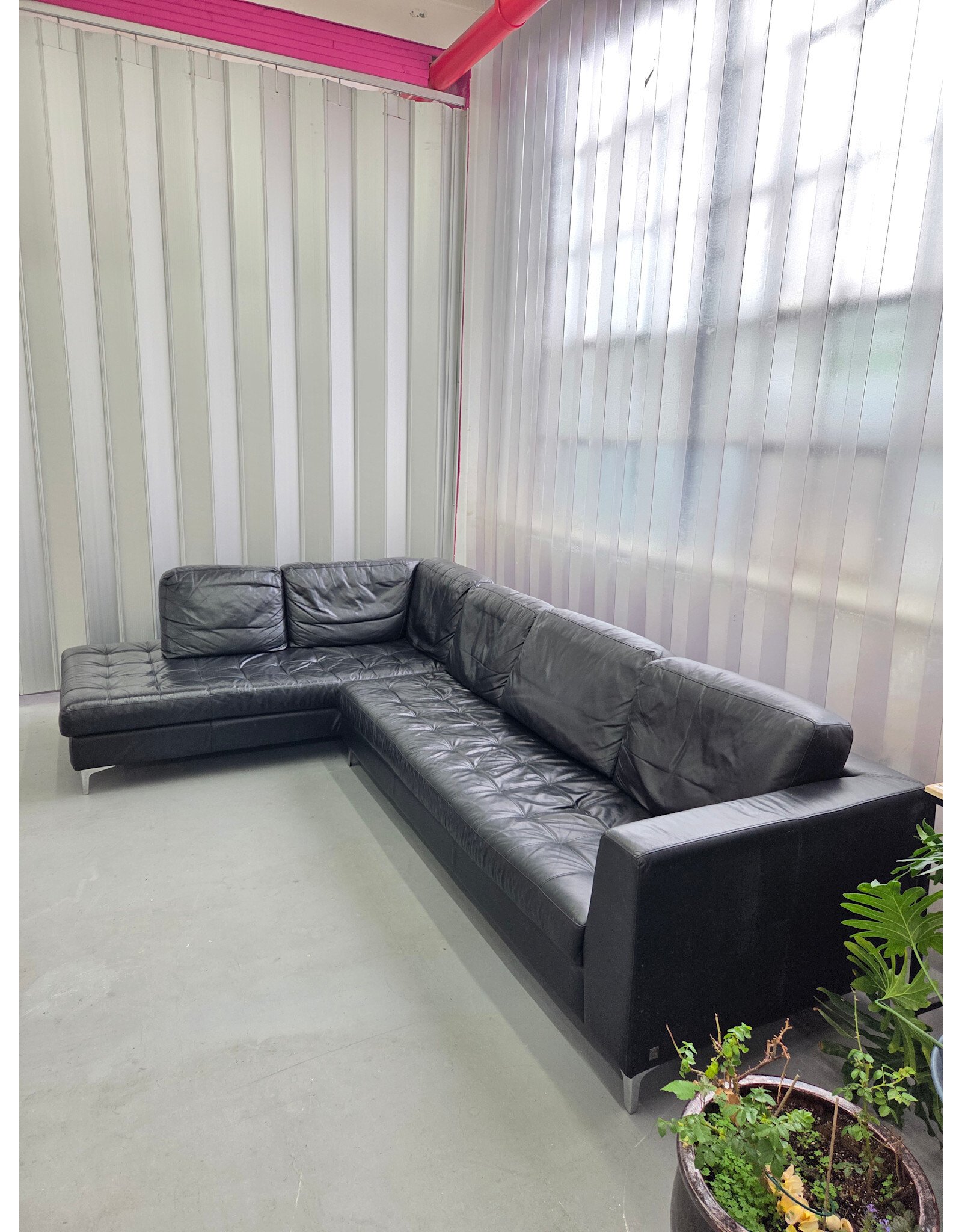 Black Faux Leather Sectional Sofa