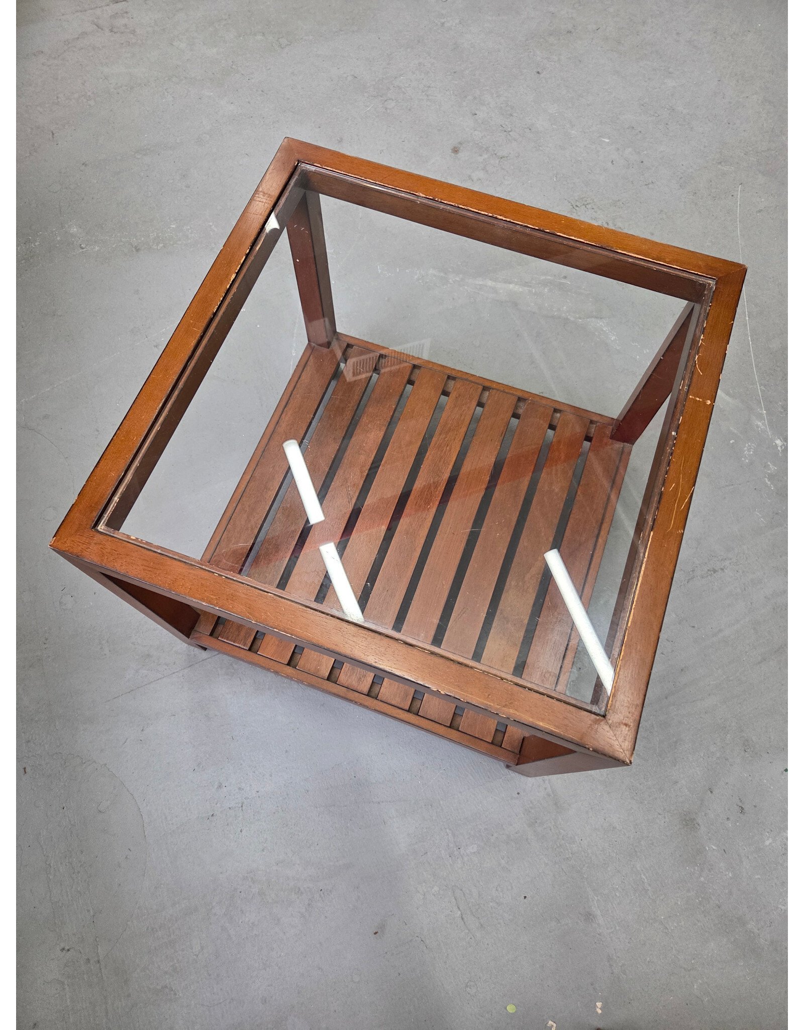 Wooden 2-Tier Glass Top Side Table