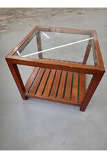 Wooden 2-Tier Glass Top Side Table