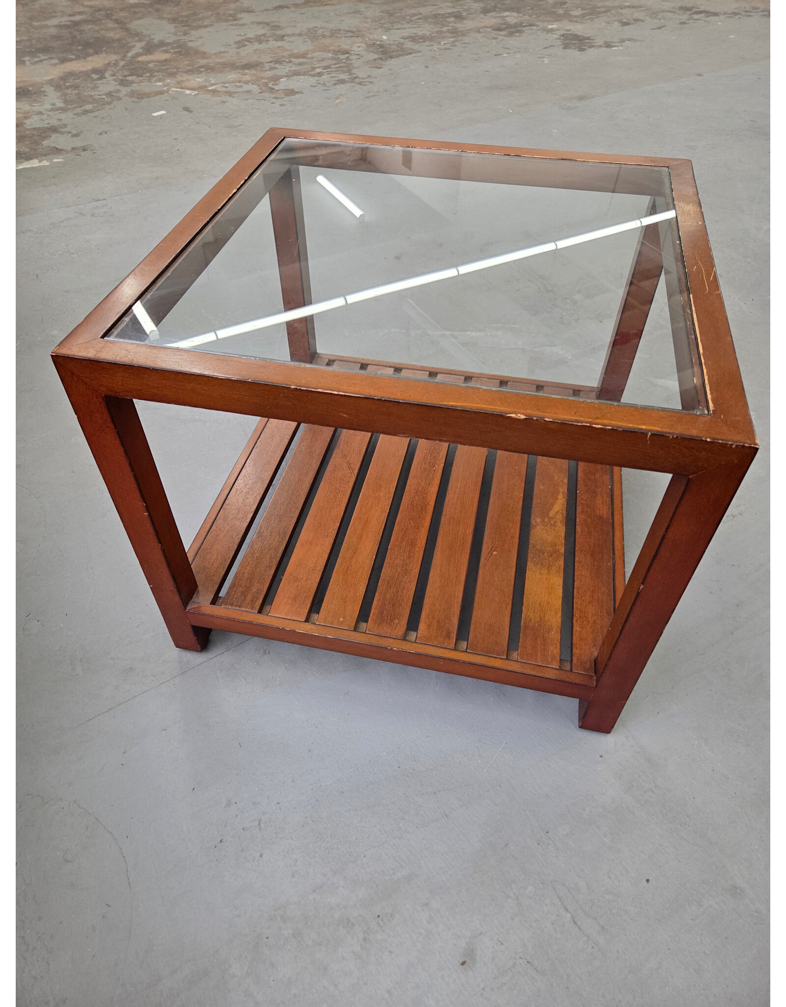 Wooden 2-Tier Glass Top Side Table