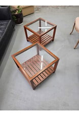 Wooden 2-Tier Glass Top Side Table