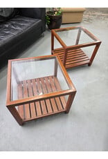 Wooden 2-Tier Glass Top Side Table