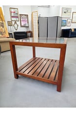 Wooden 2-Tier Glass Top Side Table