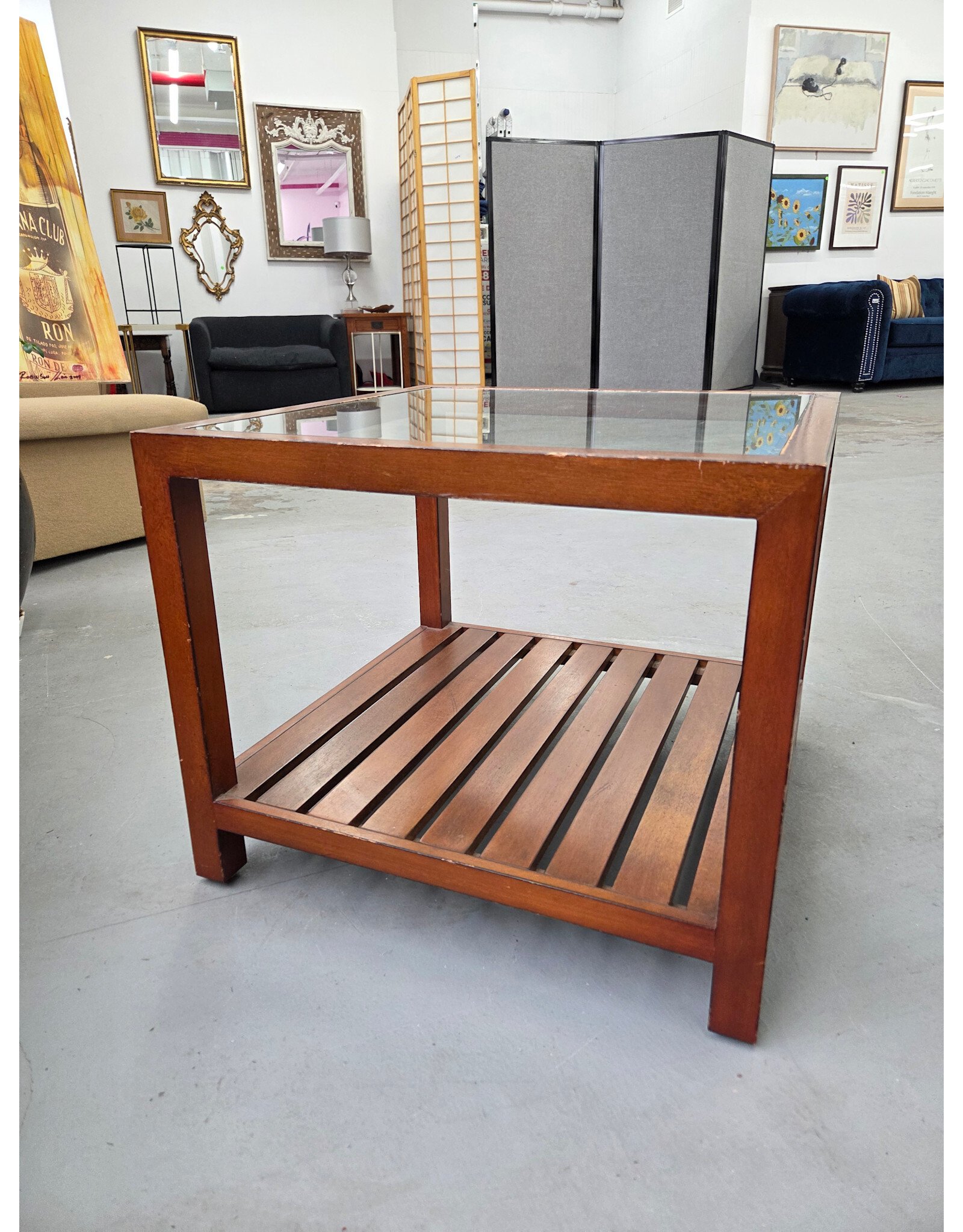 Wooden 2-Tier Glass Top Side Table