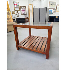 Wooden 2-Tier Glass Top Side Table